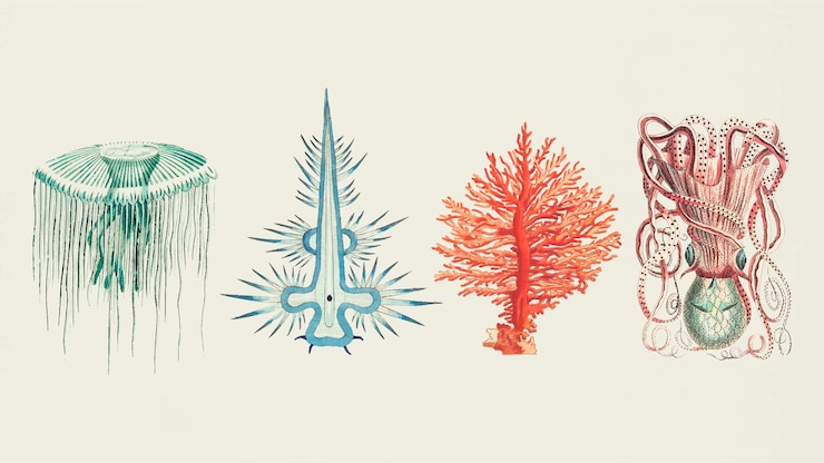 Free Vector  sea animals colorful stickers vintage set
