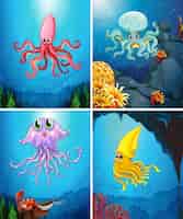 Free vector sea animals under the sea illustration
