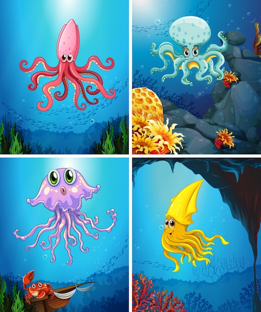 Sea animals under the sea illustration