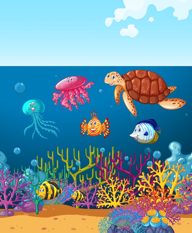 無料Vector 海の下を泳ぐ海の動物