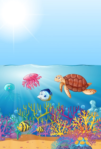 無料ベクター 海の下を泳ぐ海の動物