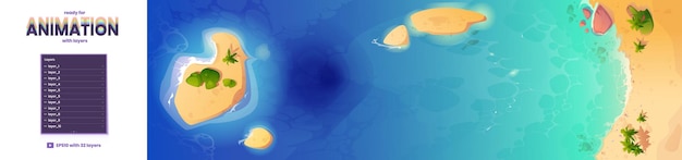 Бесплатное векторное изображение Фон параллакса с видом на морской пляж для игры