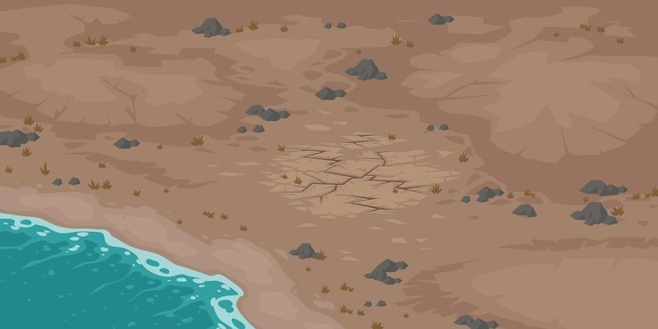 Free Vector sea beach and wasteland with dry cracked soil.