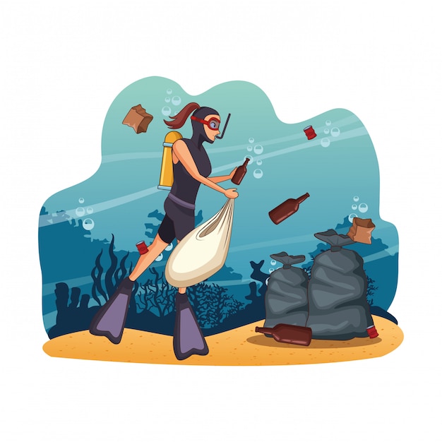 People cleaning the beach from the trash Vector | Free Download