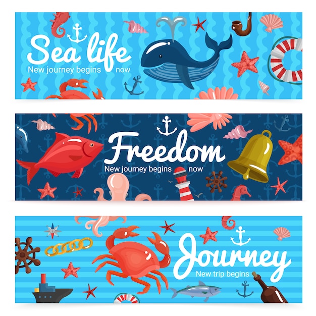 Free vector sea journey horizontal banners