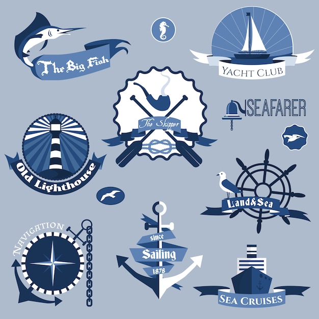 Free vector sea labels set