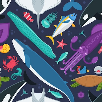 Картина морской жизни с различными морскими животными подводные существа водные бесшовный фон