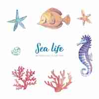 Free vector sea life watercolor collection