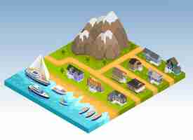 Free vector sea line isometric composition