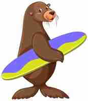 Free vector sea lion holding surfboard isolated