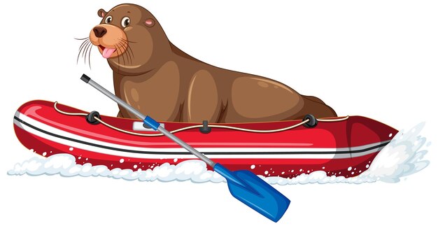 Free vector sea lion on inflatable boat in cartoon style