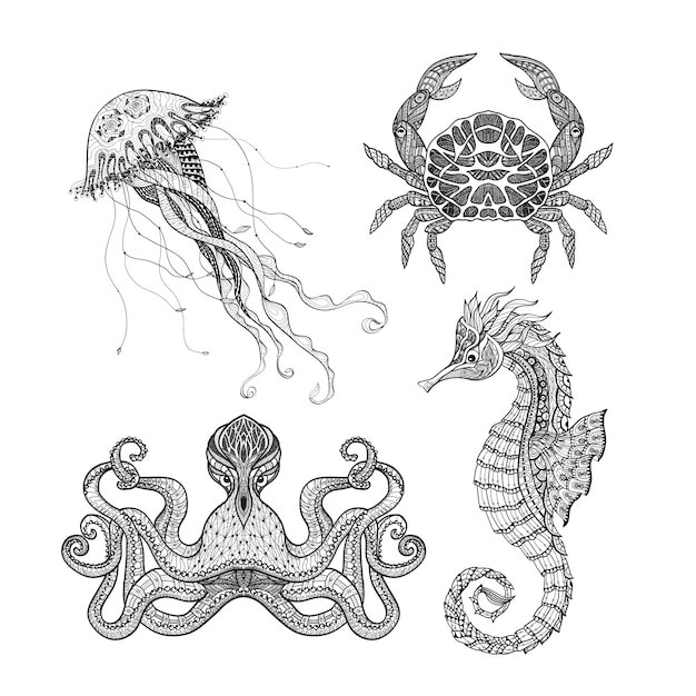 Free vector sea marine doodle set