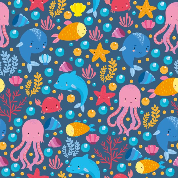 sea pattern with cute animals