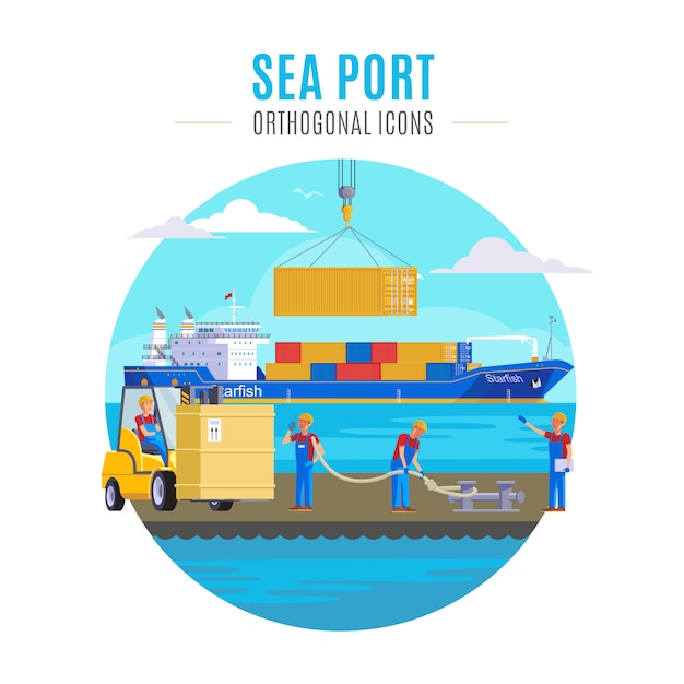 Free vector sea port illustration