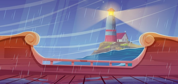 Free vector sea stormy landscape background with lighthouse