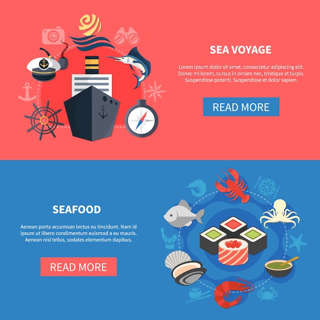Free vector sea travel banners set