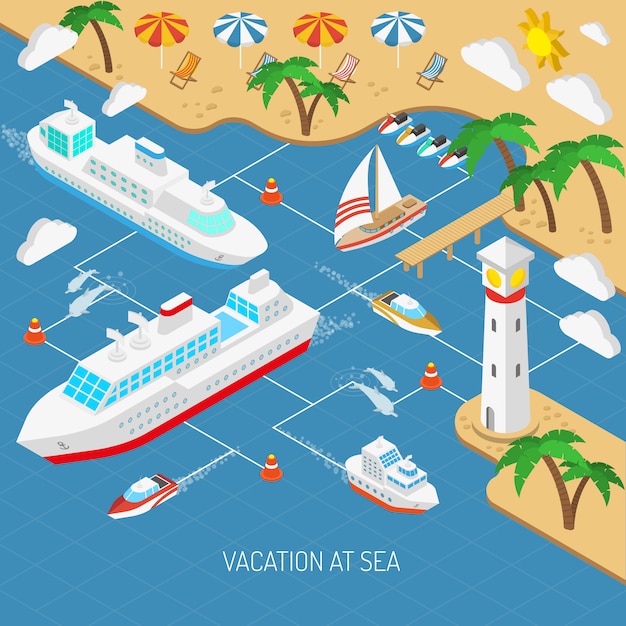 無料ベクター 海の休暇と船のコンセプト