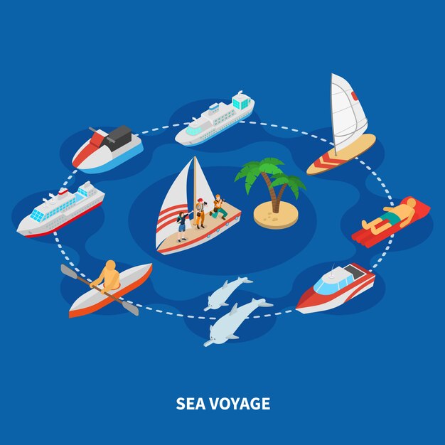 Sea voyage isometric composition