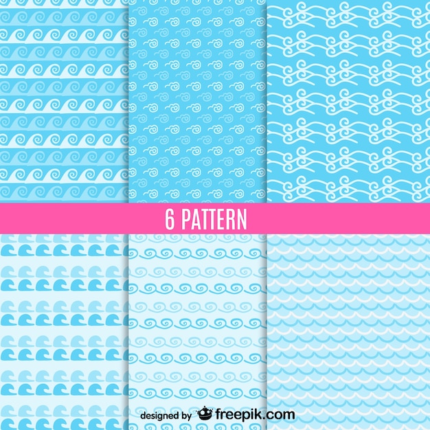 Free vector sea waves seamless patterns