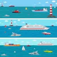 Free vector sea with ship. boat and shipping, yacht and liner