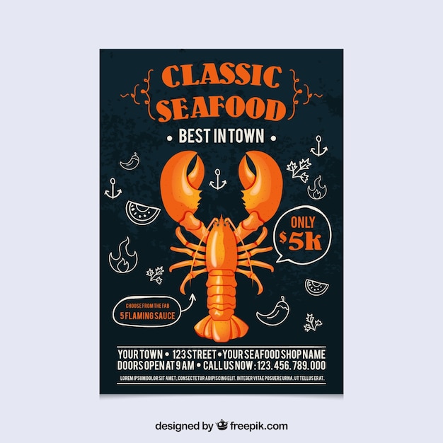 Free vector seafood brochure with sketches