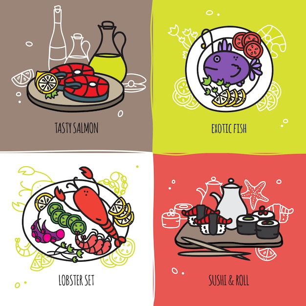 Free vector seafood design concept set