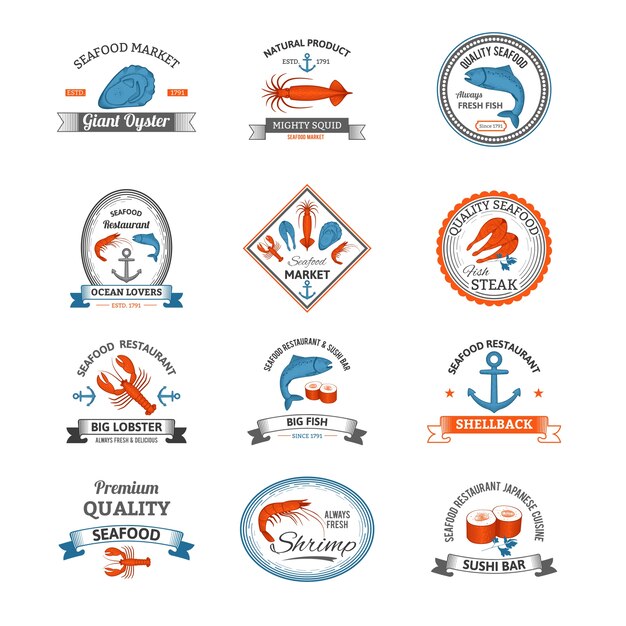 Seafood Emblems Colored