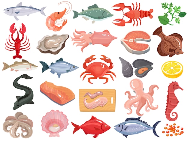 Seafood flat icons big set
