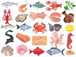 Free vector seafood flat icons big set