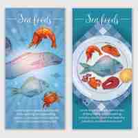 Free vector seafood hand drawn banners