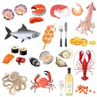 Бесплатное векторное изображение Набор иконок из морепродуктов
