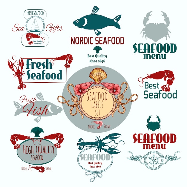 Free vector seafood label set