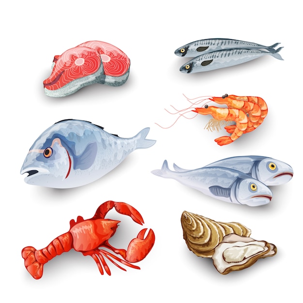 Бесплатное векторное изображение Набор морепродуктов