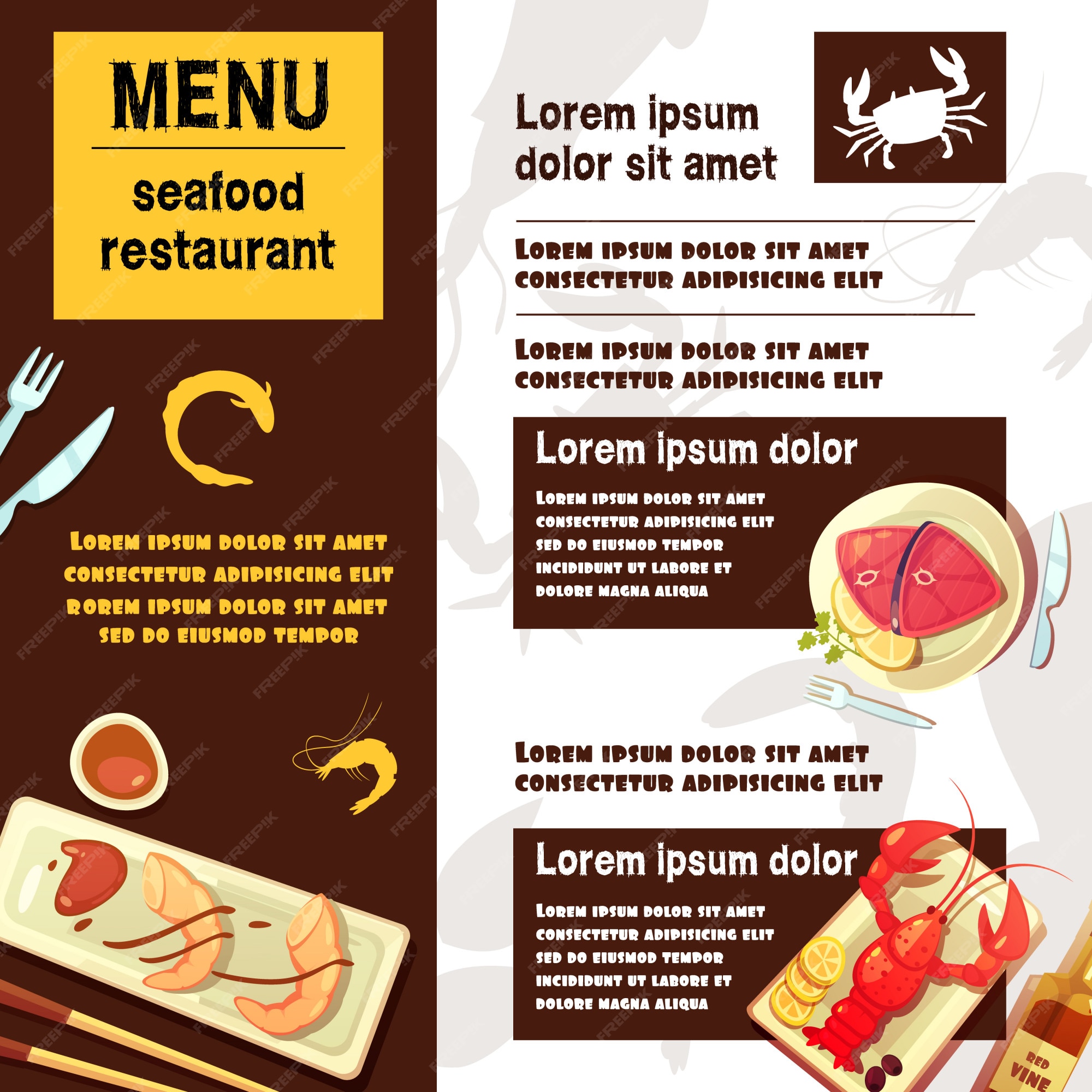 Free Vector | Seafood restaurant cartoon menu Free Vector | Seafood restaurant cartoon menu
