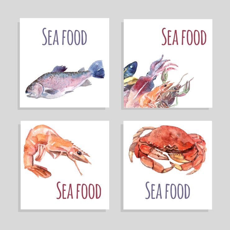 Free Vector seafood watercolor banners set