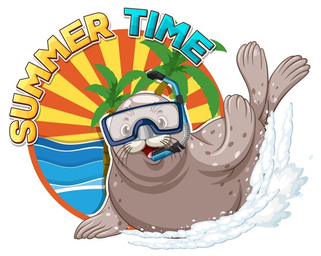 Free vector seal cartoon character with summer time