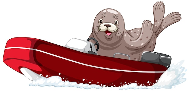 Free vector seal on motor boat in cartoon style