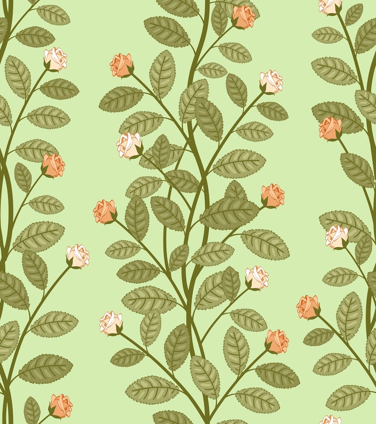 Free Vector seamless abstract floral pattern, vector roses on green background