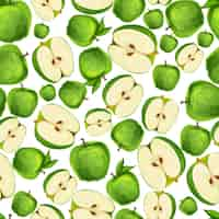 Free vector seamless apple fruit sliced in half with seed and leaves pattern hand drawn sketch vector illustration