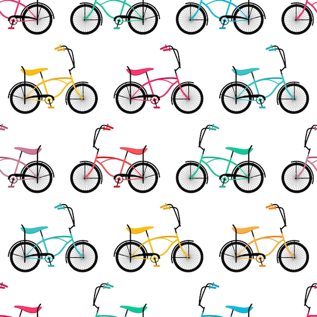 ウェブデザインのためのモダンでレトロな自転車フラットセット 明るい色で古いサイクルとかわいい自転車を描く漫画は ベクトルイラストコレクションを分離しました 輸送 サイクリング レースのコンセプト 無料のベクター