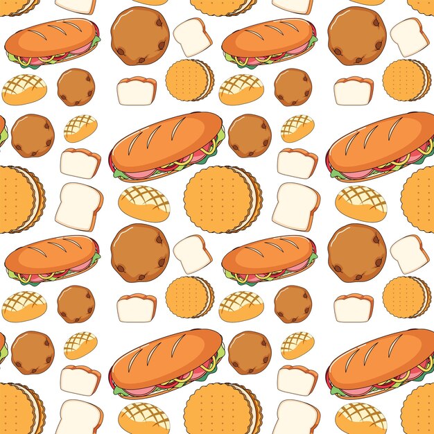 Seamless background design with bread and cookies