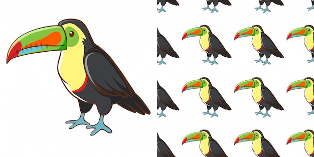 Free vector seamless background design with cute toucan