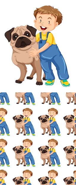 Free vector seamless background design with dog and boy