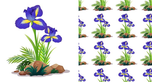 Seamless background design with iris flowers on rock