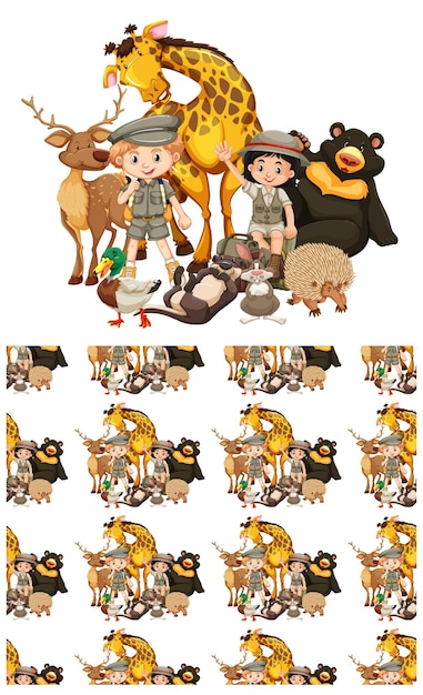 Seamless background design with kids and animals
