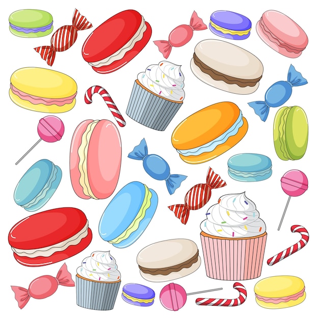 Free vector seamless background design with many desserts