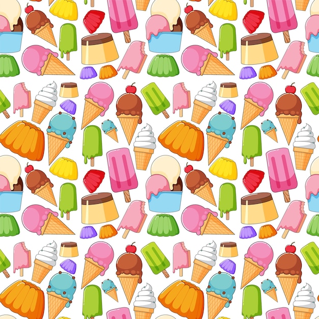 Free vector seamless background design with many desserts