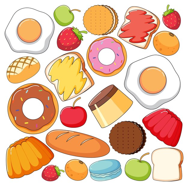 Seamless background design with many desserts