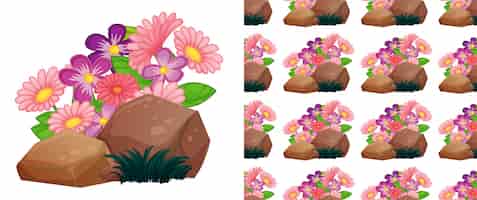 Free vector seamless background design with pink gerbera flowers on rock
