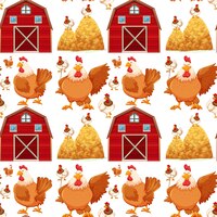 seamless background with barn and chickens